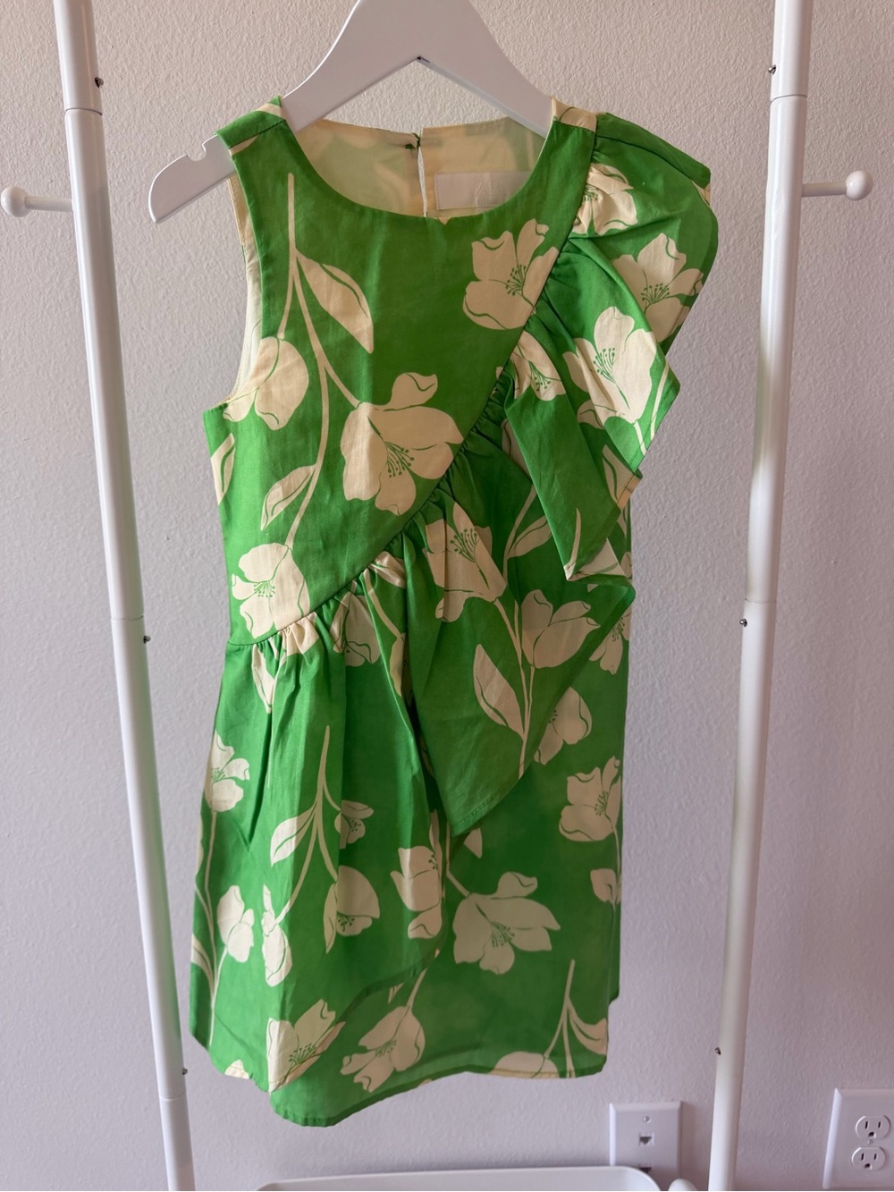 Zara Green Floral Ruffle Sundress with Cream Blooms